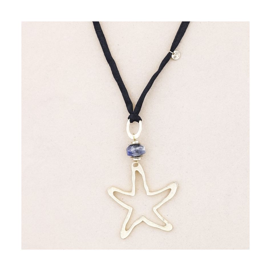COLLAR LARGO COLGANTE PIEDRA ESTRELLA METAL