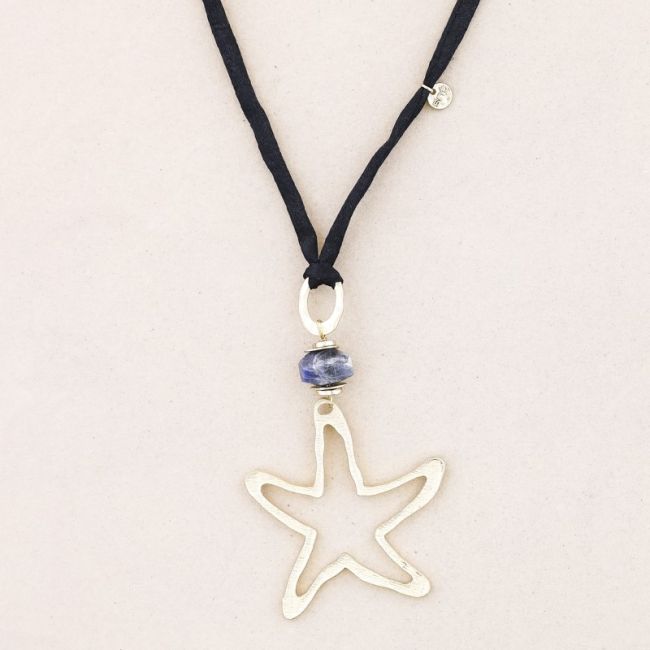 COLLAR LARGO COLGANTE PIEDRA ESTRELLA METAL