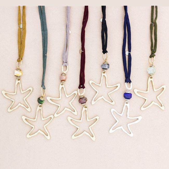 COLLAR LARGO COLGANTE PIEDRA ESTRELLA METAL