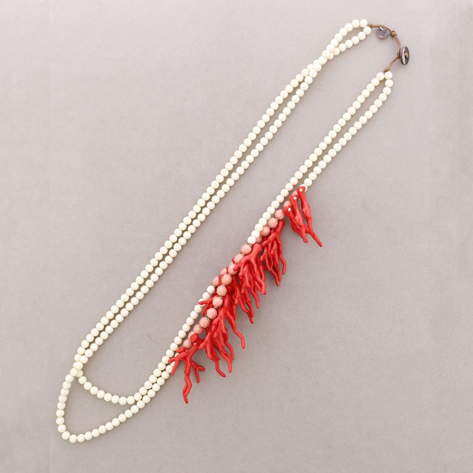COLLAR LARGO DOBLE CUENTAS CORALES RESINA