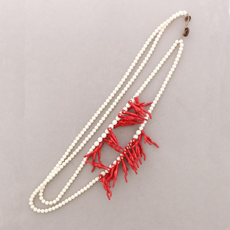 COLLAR LARGO DOBLE CUENTAS CORALES RESINA 2