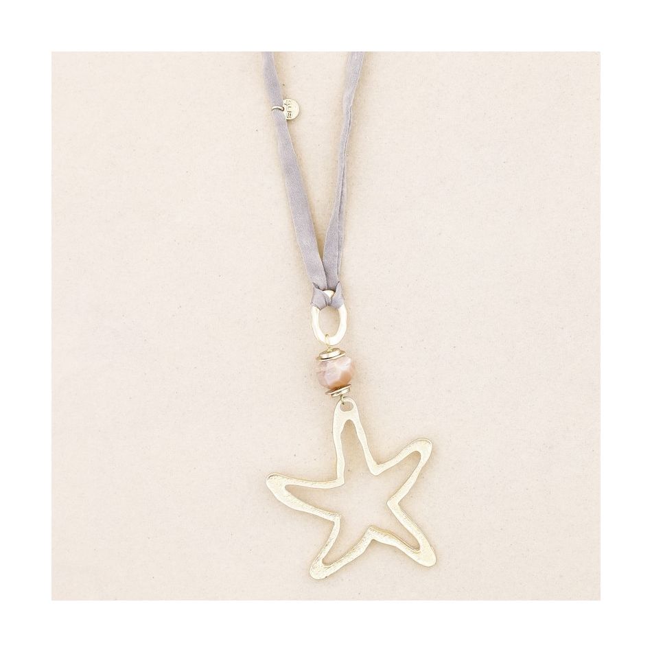 METAL STAR STONE LONG PENDANT NECKLACE