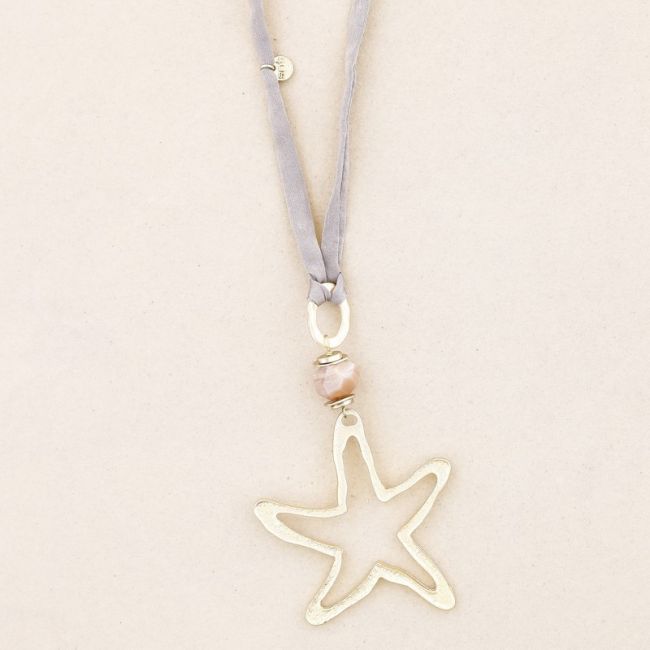 METAL STAR STONE LONG PENDANT NECKLACE