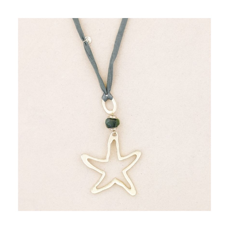 METAL STAR STONE LONG PENDANT NECKLACE