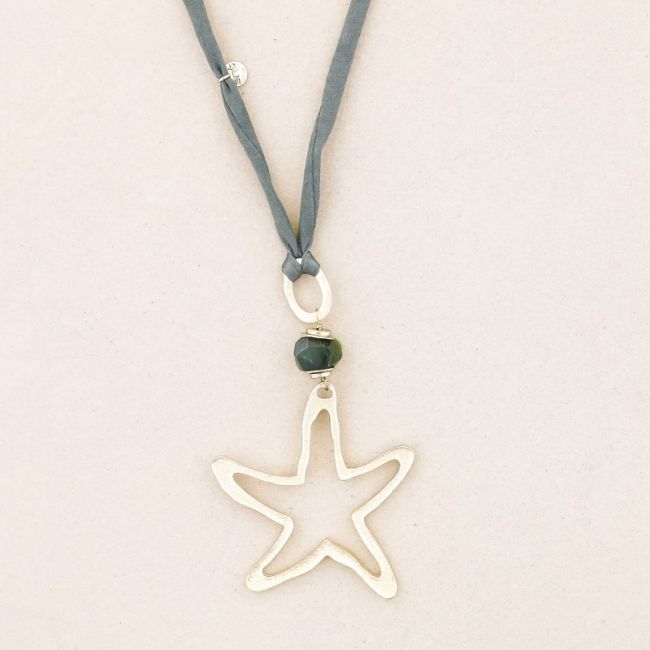 METAL STAR STONE LONG PENDANT NECKLACE