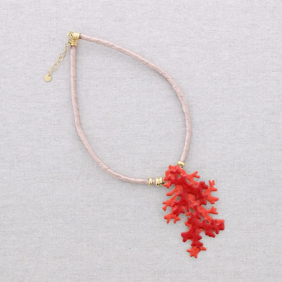 GARGANTILLA ACERO COLGANTE CORAL ESMALTE