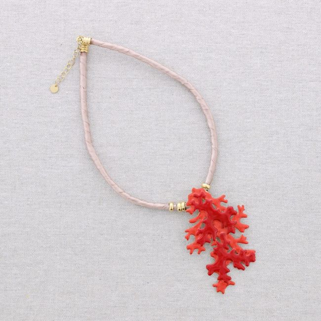 GARGANTILLA ACERO COLGANTE CORAL ESMALTE