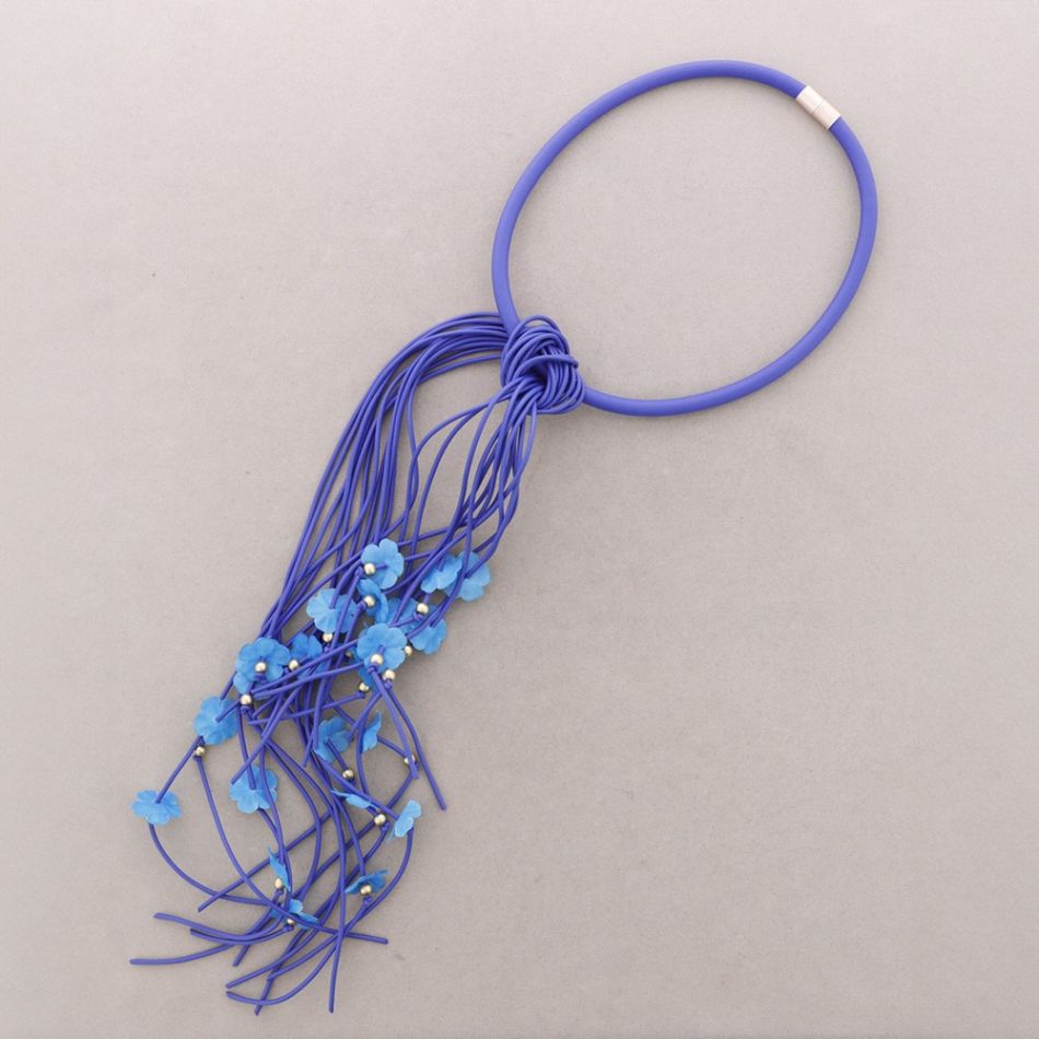 NECKLACE MAGNET RUBBER FRINGES FLOWERS FABRIC