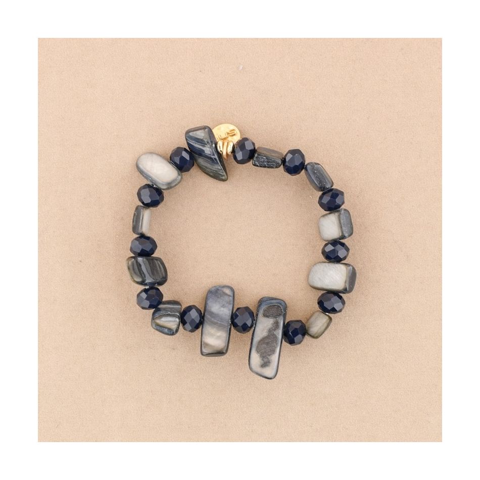 PULSERA ELÁSTICA CUENTAS  NÁCAR CRISTALES