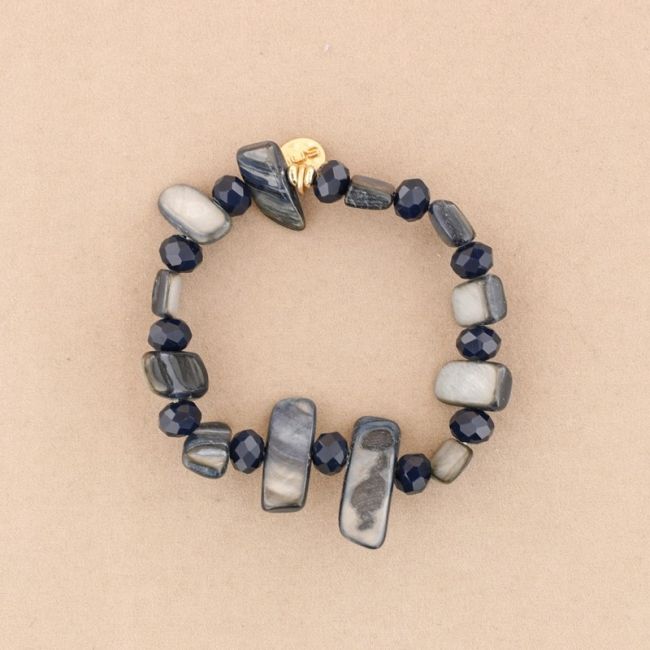 PULSERA ELÁSTICA CUENTAS  NÁCAR CRISTALES