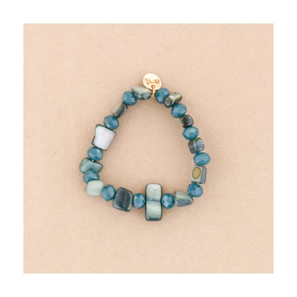 PULSERA ELÁSTICA CUENTAS  NÁCAR CRISTALES