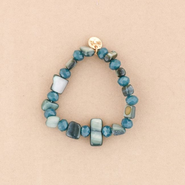 PULSERA ELÁSTICA CUENTAS  NÁCAR CRISTALES