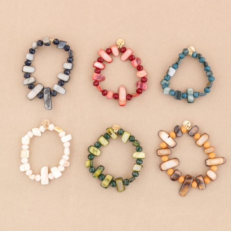 PULSERA ELÁSTICA CUENTAS  NÁCAR CRISTALES 2