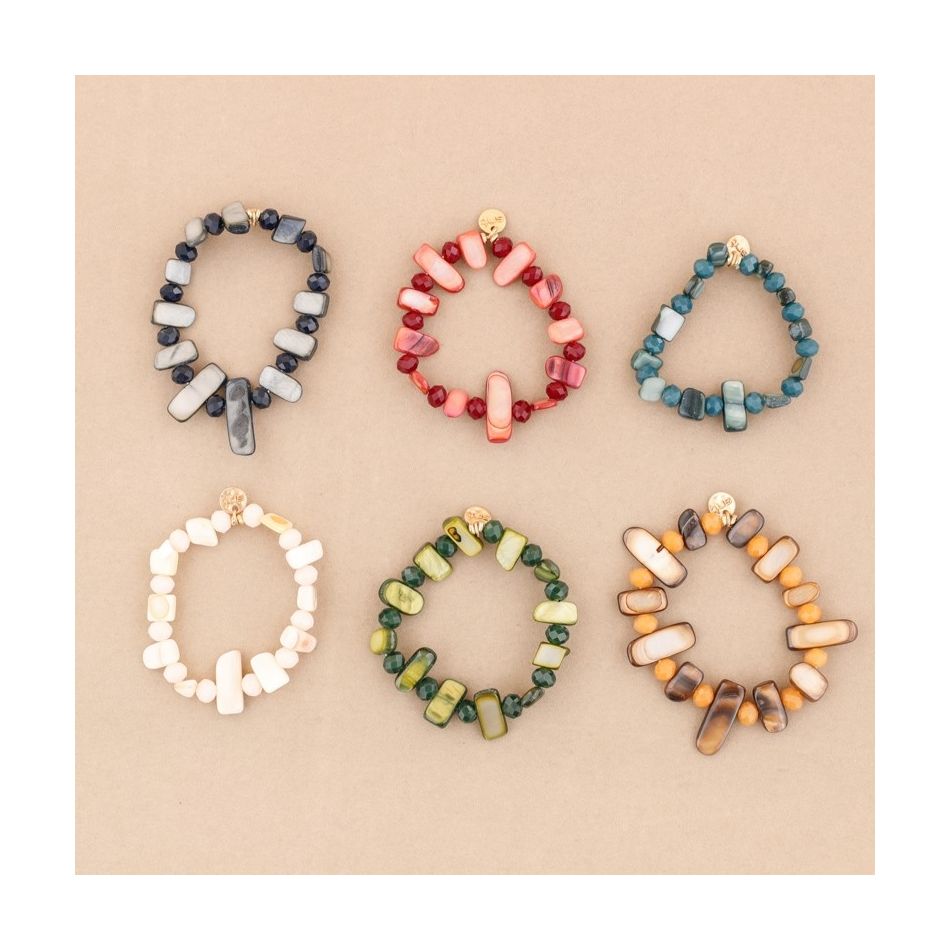 PULSERA ELÁSTICA CUENTAS  NÁCAR CRISTALES