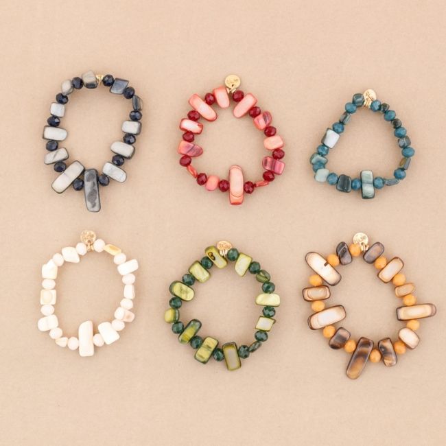 PULSERA ELÁSTICA CUENTAS  NÁCAR CRISTALES