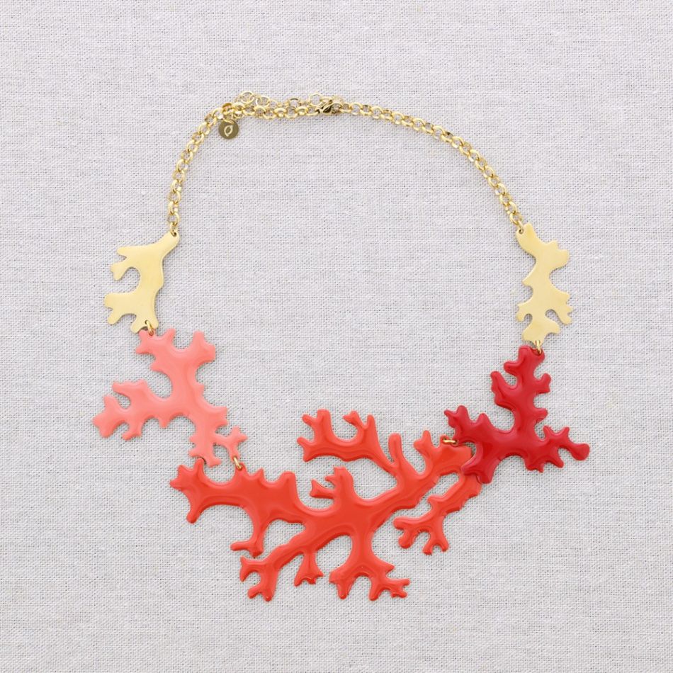 NECKLACE STEEL CORALS ENAMEL