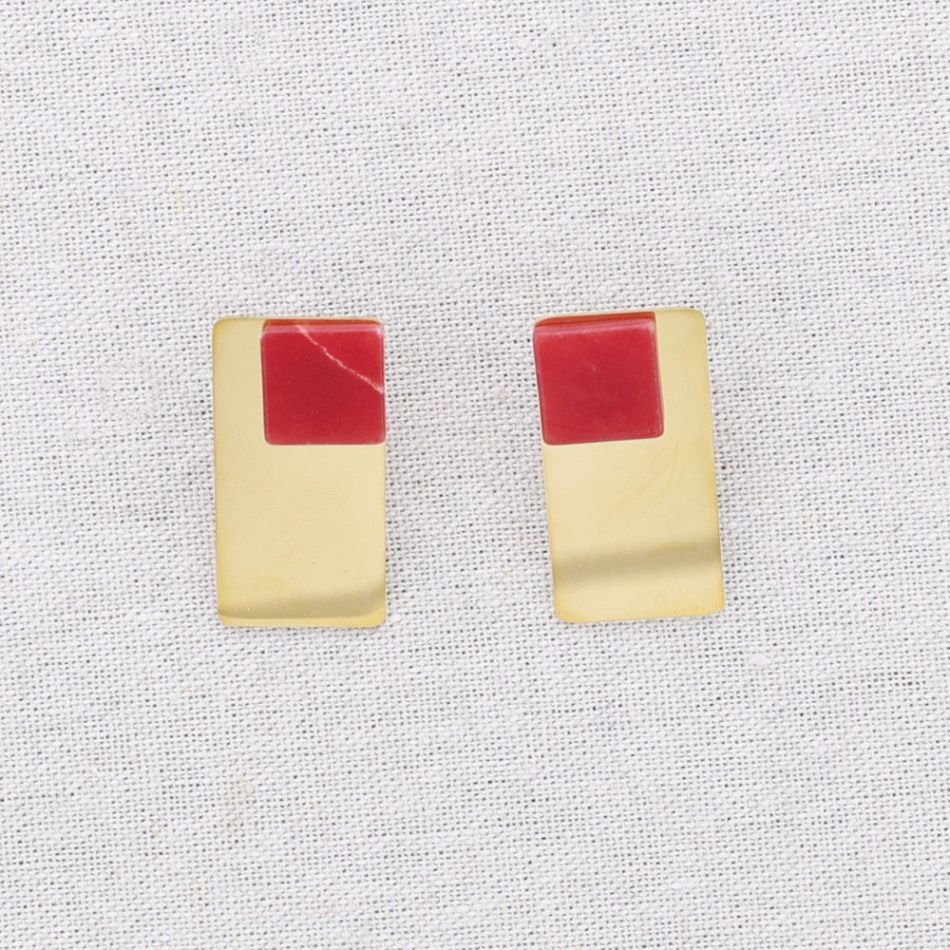 GEOMETRIC SHAPE STEEL EARRINGS STONE