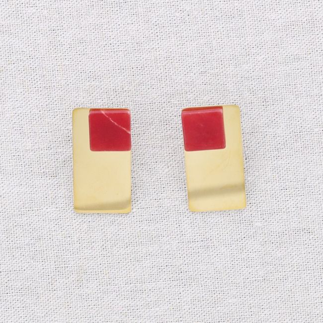 GEOMETRIC SHAPE STEEL EARRINGS STONE
