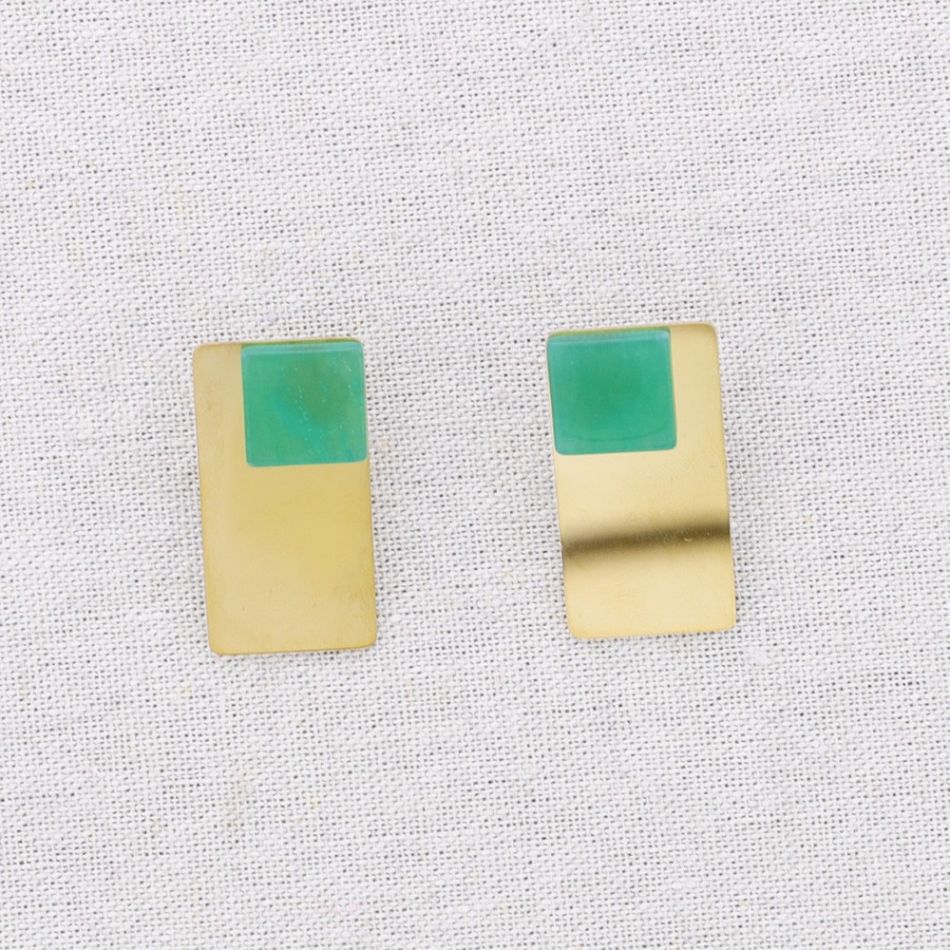 GEOMETRIC SHAPE STEEL EARRINGS STONE