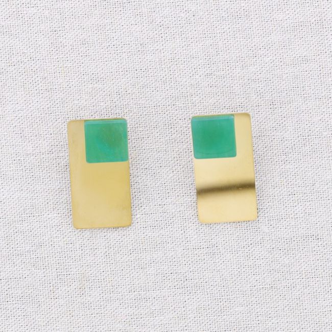 GEOMETRIC SHAPE STEEL EARRINGS STONE