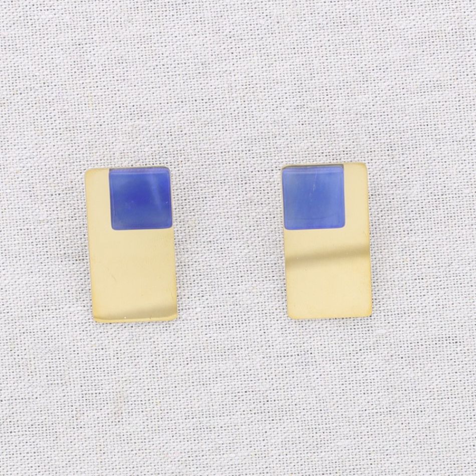 GEOMETRIC SHAPE STEEL EARRINGS STONE