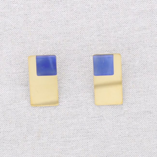 GEOMETRIC SHAPE STEEL EARRINGS STONE