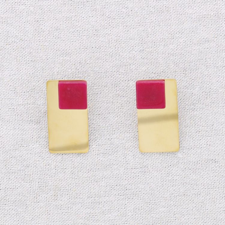 PENDIENTES ACERO FORMA GEOMÉTRICA PIEDRA 2