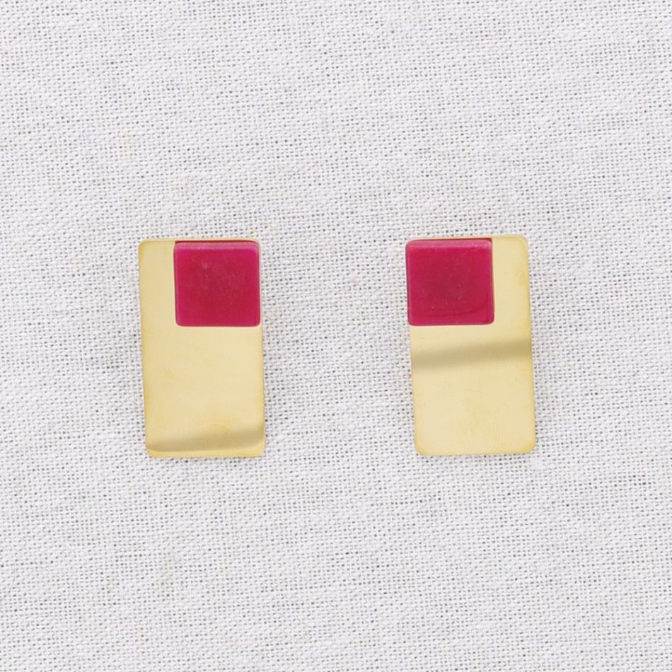 GEOMETRIC SHAPE STEEL EARRINGS STONE