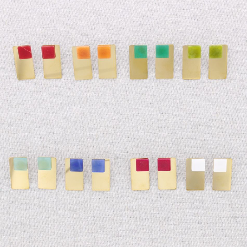 GEOMETRIC SHAPE STEEL EARRINGS STONE