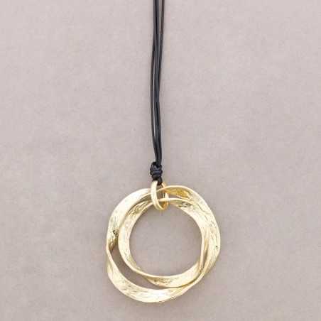 LONG NECKLACE WITH DOUBLE METAL HOOP PENDANT