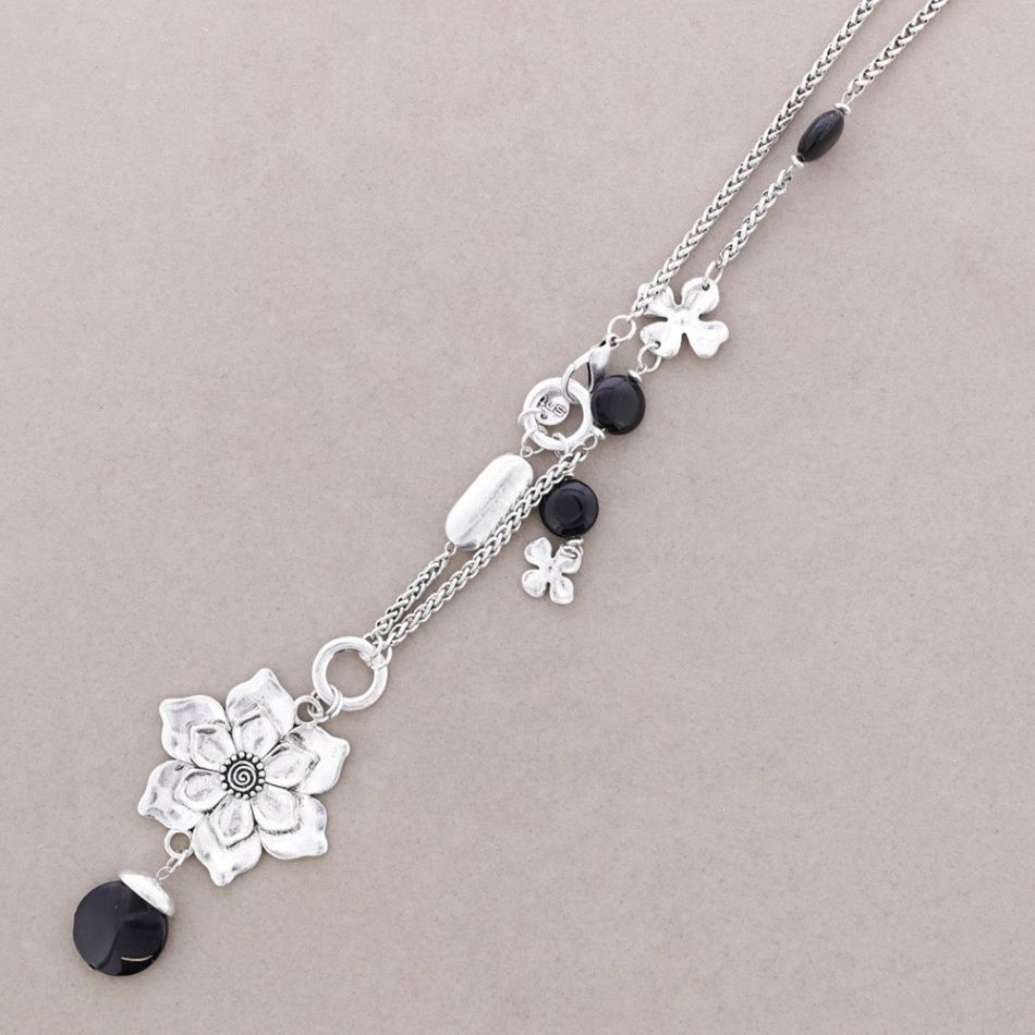 COLLAR LARGO CADENA CUENTA METAL PIEDRAS