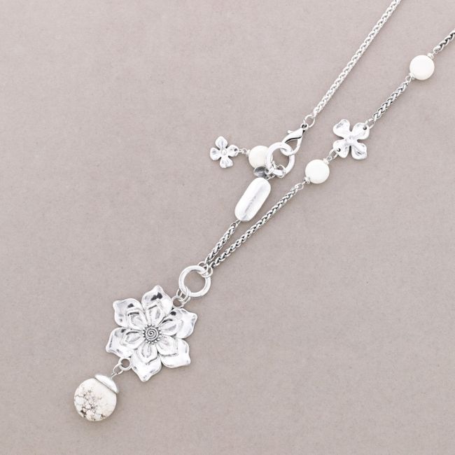 LONG NECKLACE WITH METAL BEAD CHAIN ??WITH STONES