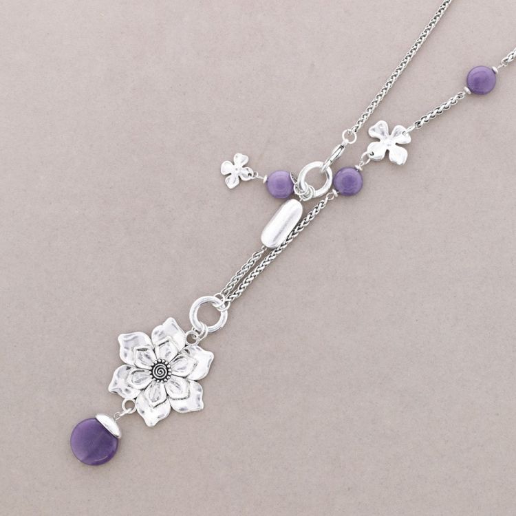 LONG NECKLACE WITH METAL BEAD CHAIN ??WITH STONES