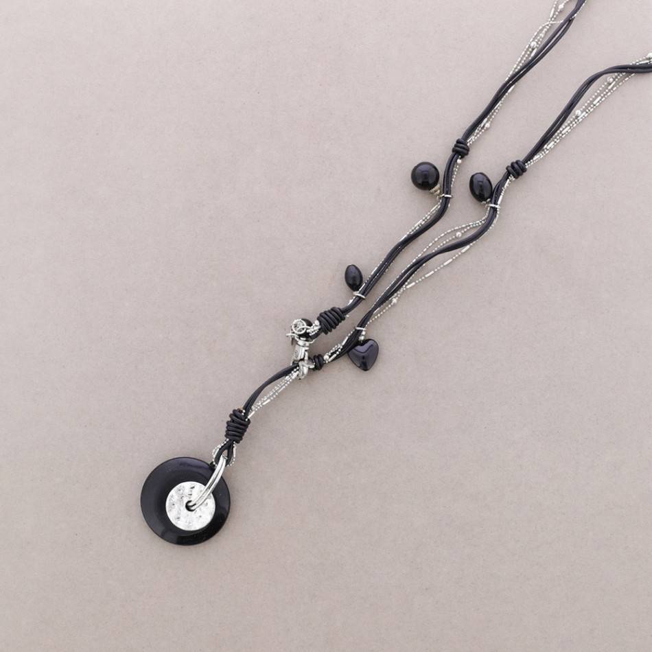 COLLAR LARGO CUERO COLG. PIEDRA