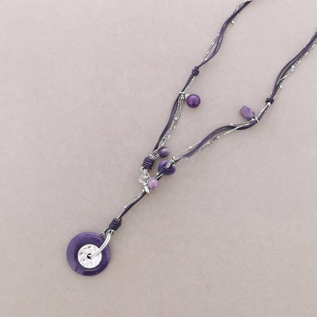 COLLAR LARGO CUERO COLG. PIEDRA