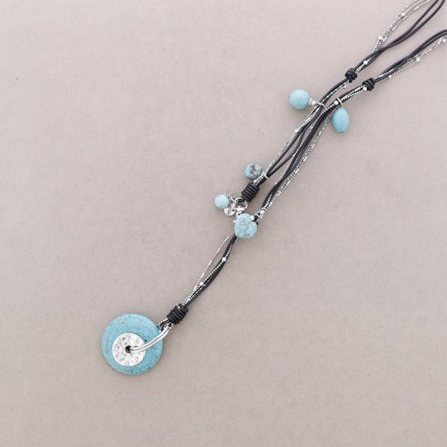 COLLAR LARGO CUERO COLG. PIEDRA