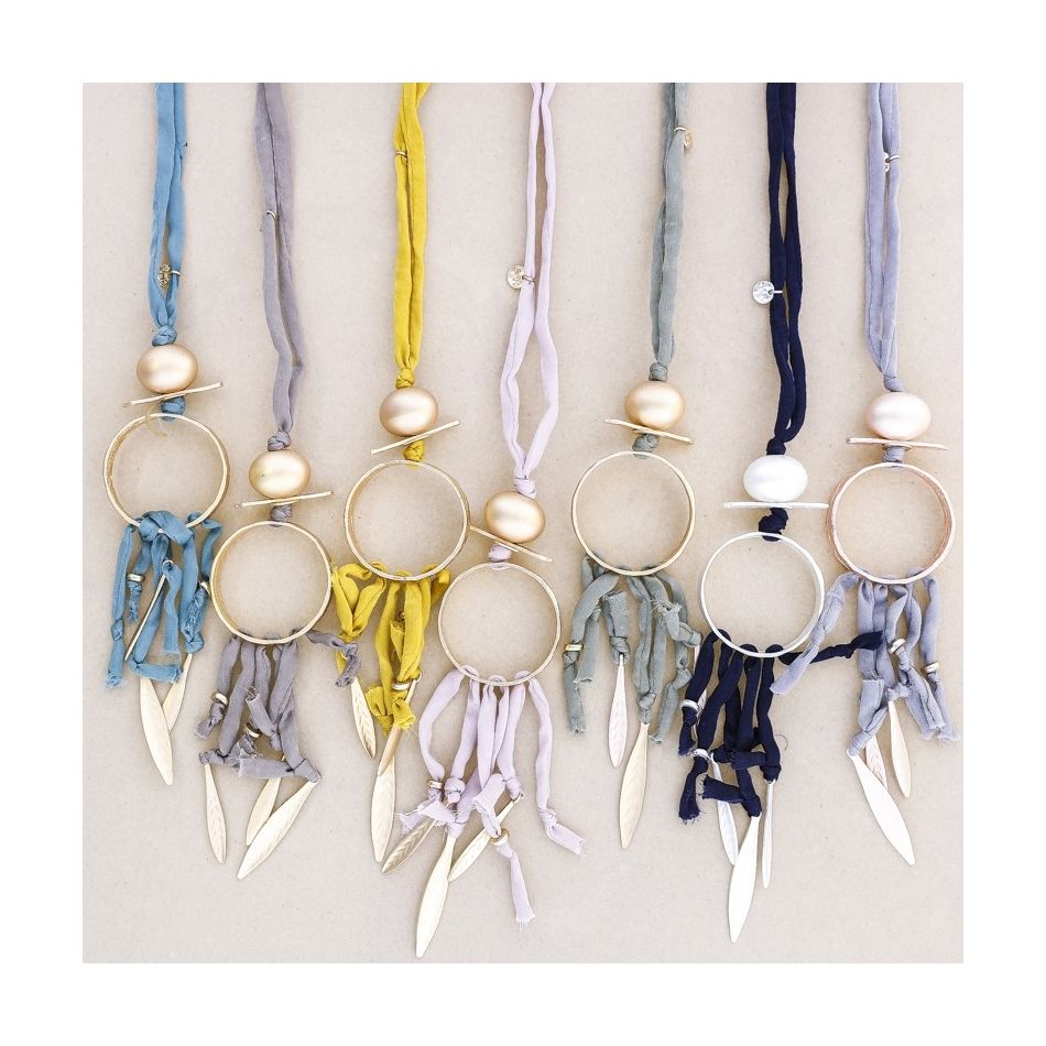 LONG FABRIC CORD NECKLACE PENDANTS