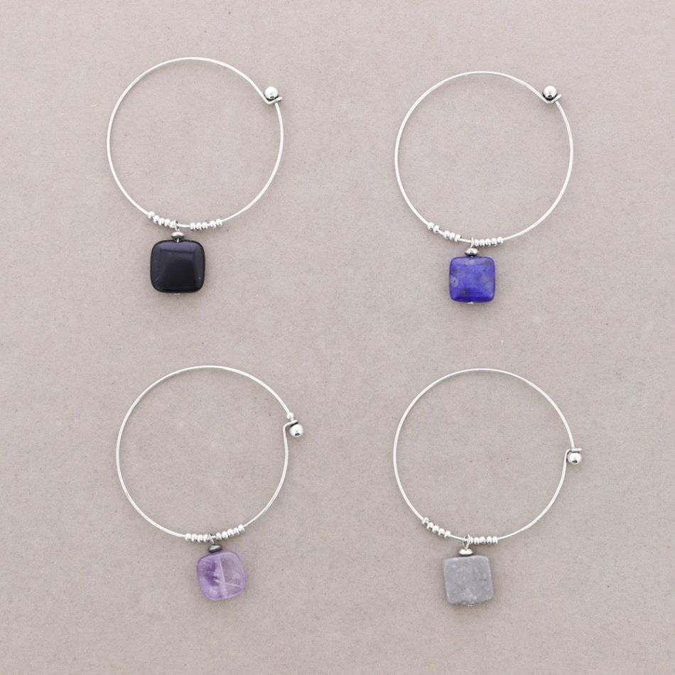 HOOP BRACELET METAL BEADS STONES
