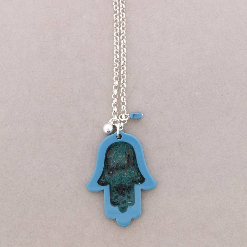 LONG PENDANT NECKLACE TWO-TONE FATIMA HAND