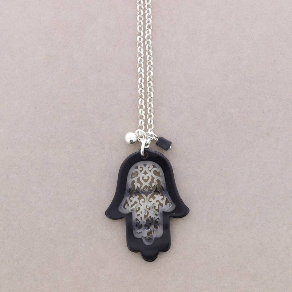LONG PENDANT NECKLACE TWO-TONE FATIMA HAND