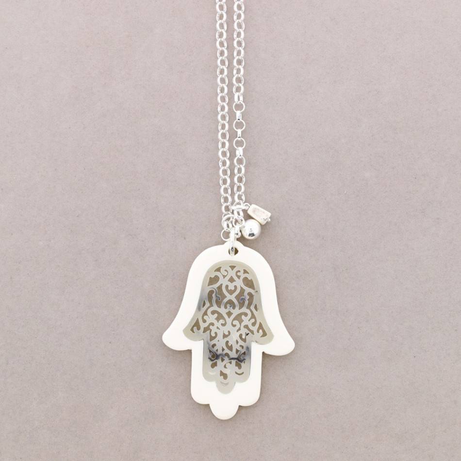 LONG PENDANT NECKLACE TWO-TONE FATIMA HAND