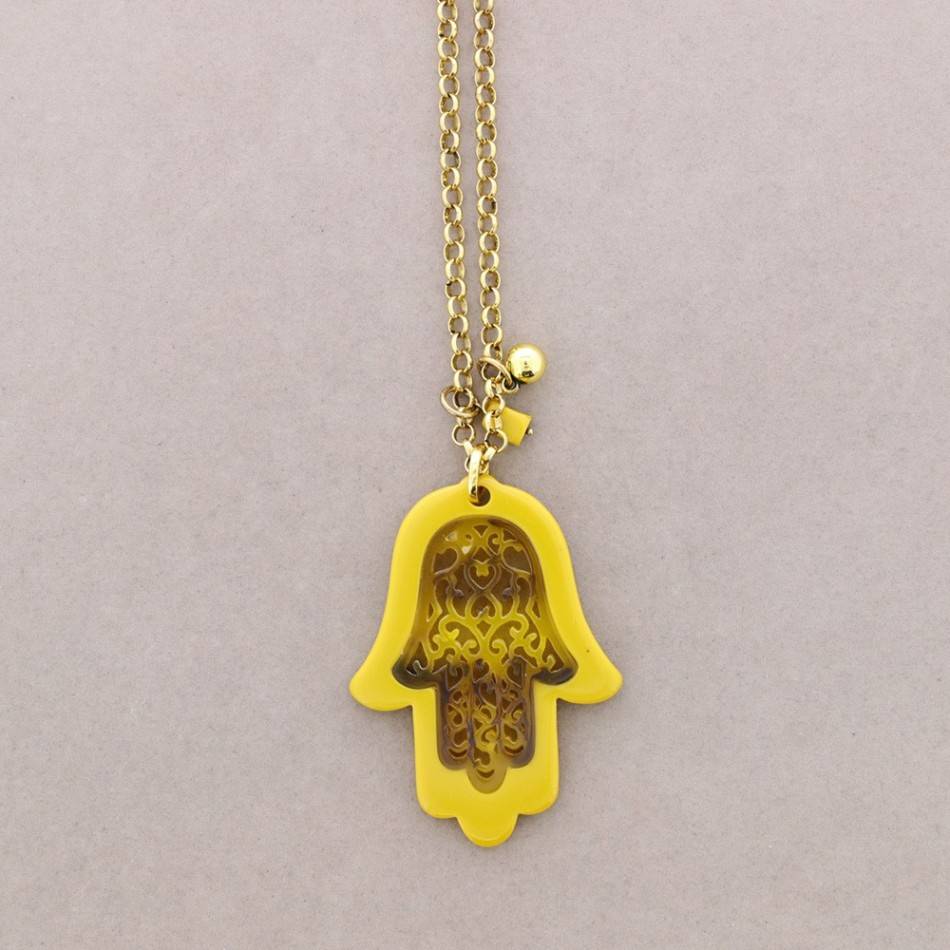 LONG PENDANT NECKLACE TWO-TONE FATIMA HAND