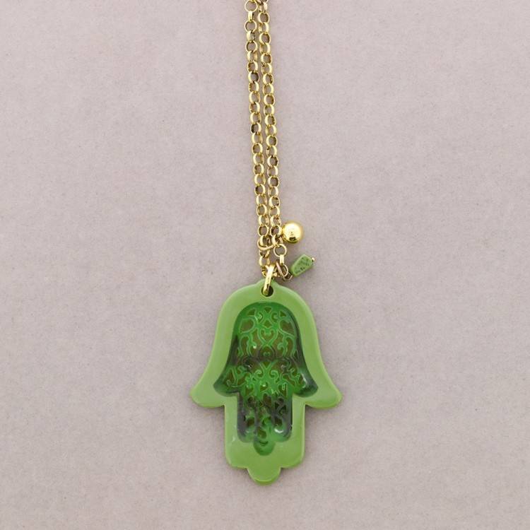 LONG PENDANT NECKLACE TWO-TONE FATIMA HAND 2