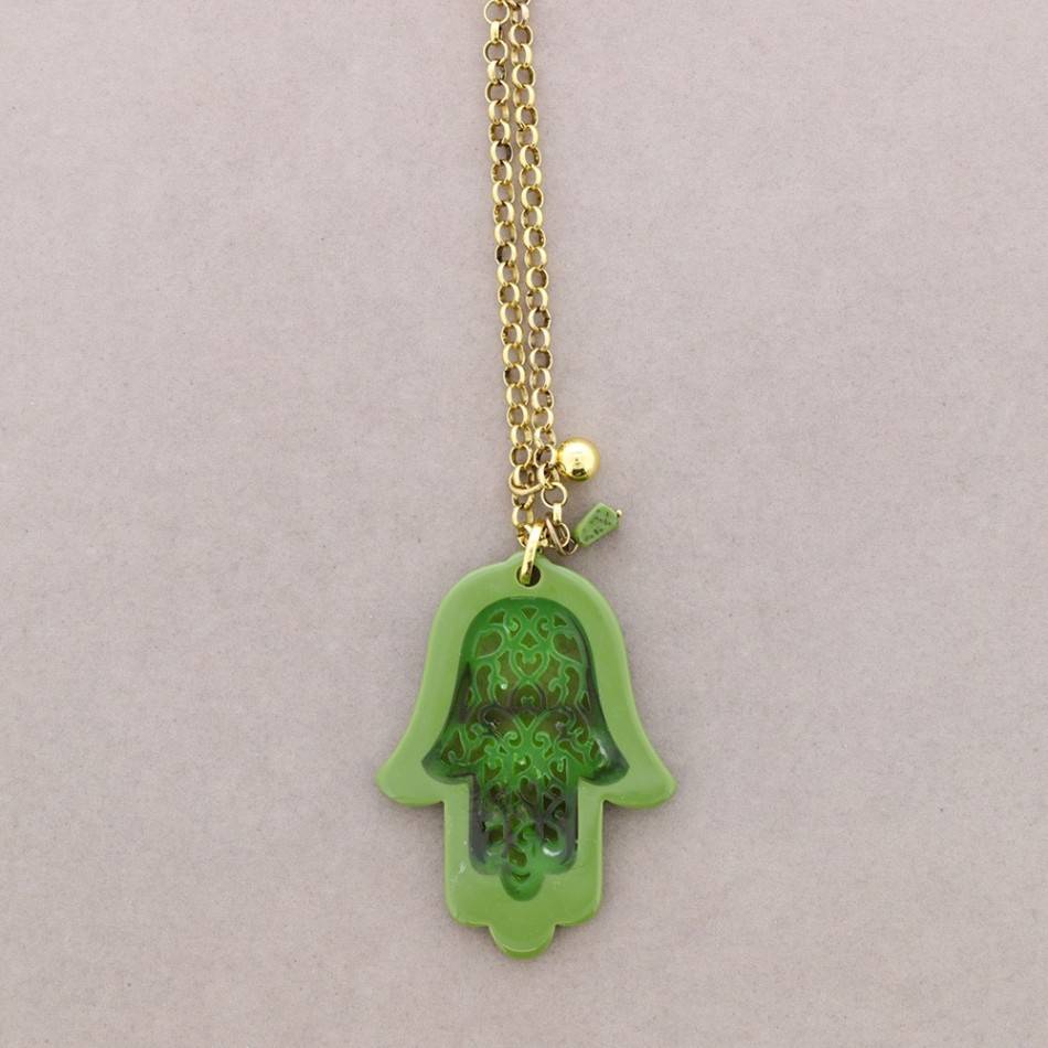 LONG PENDANT NECKLACE TWO-TONE FATIMA HAND