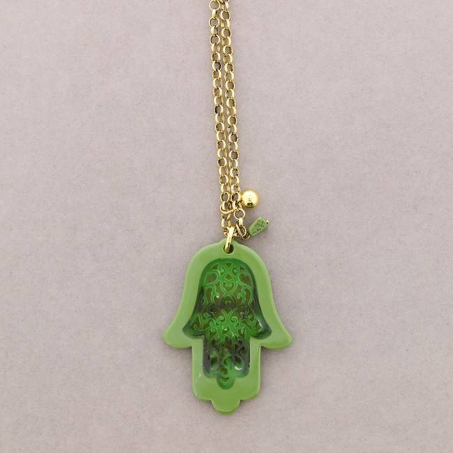 LONG PENDANT NECKLACE TWO-TONE FATIMA HAND