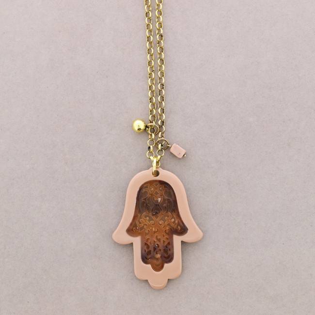 LONG PENDANT NECKLACE TWO-TONE FATIMA HAND