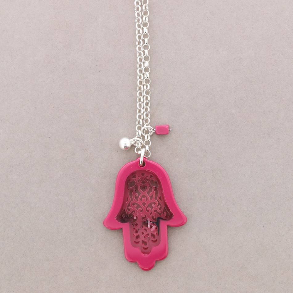 LONG PENDANT NECKLACE TWO-TONE FATIMA HAND