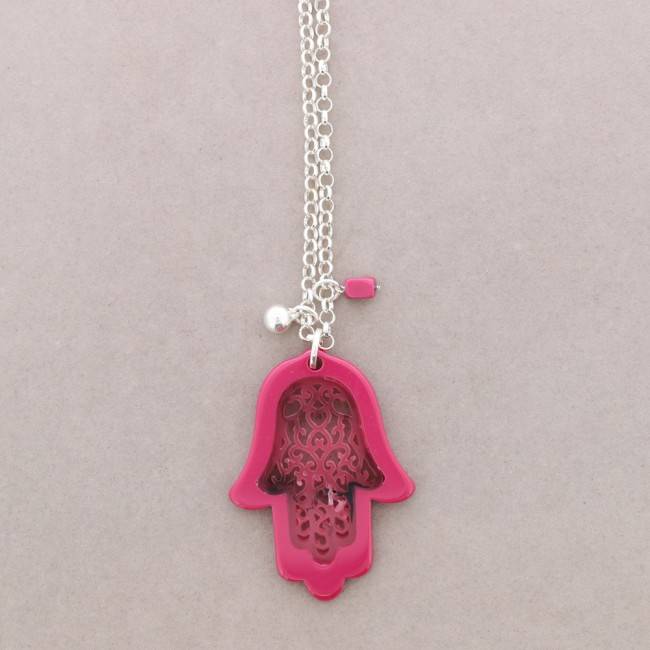 LONG PENDANT NECKLACE TWO-TONE FATIMA HAND