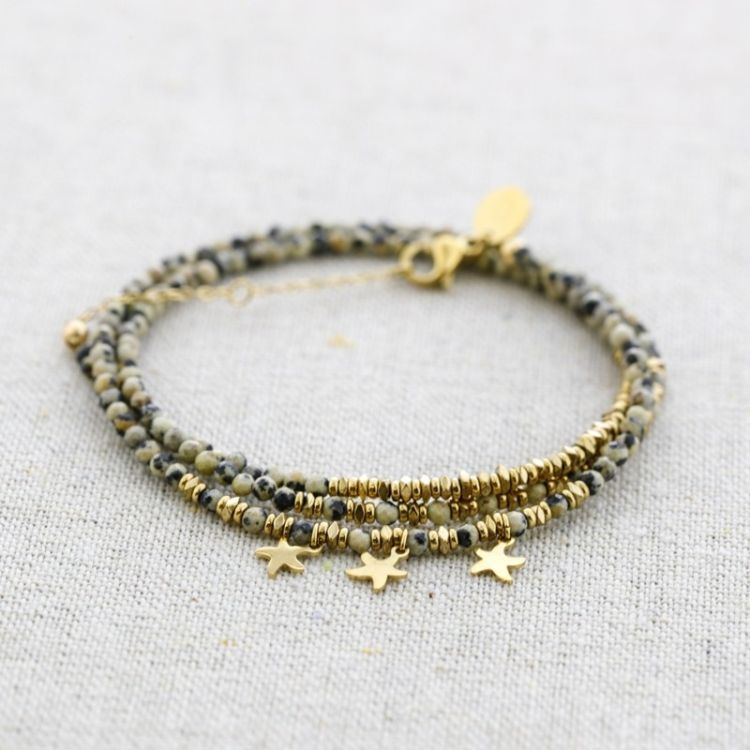 PULSERA ACERO TRES VUELTAS PIEDRAS COLGANTES ESTRELLITAS
