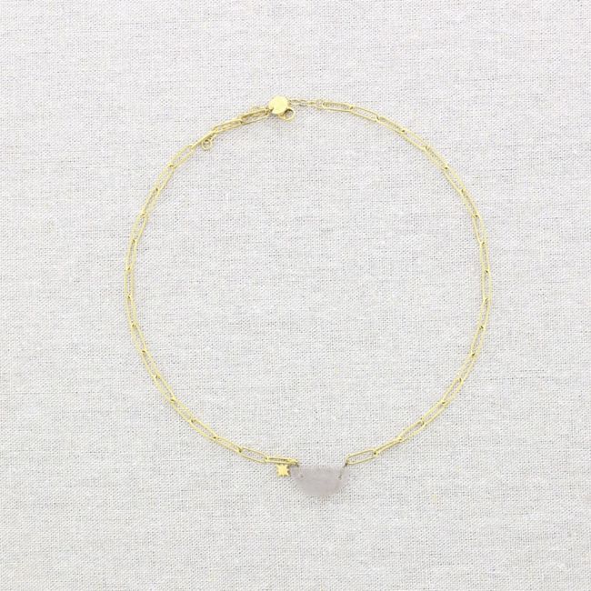 STONE HALF MOON STEEL SHORT NECKLACE